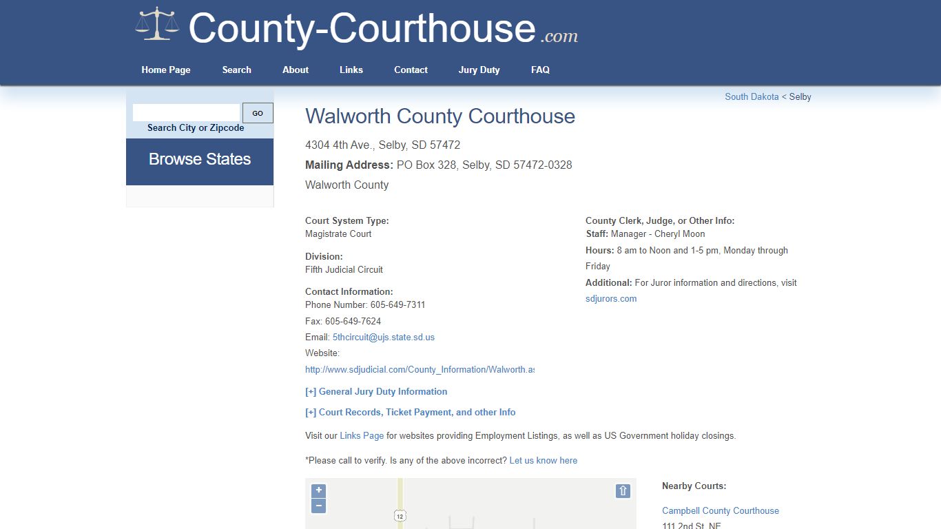 Walworth County Courthouse in Selby, SD - Court Information